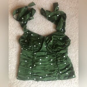 Green Polka Dot Tie Strap Bustier Top